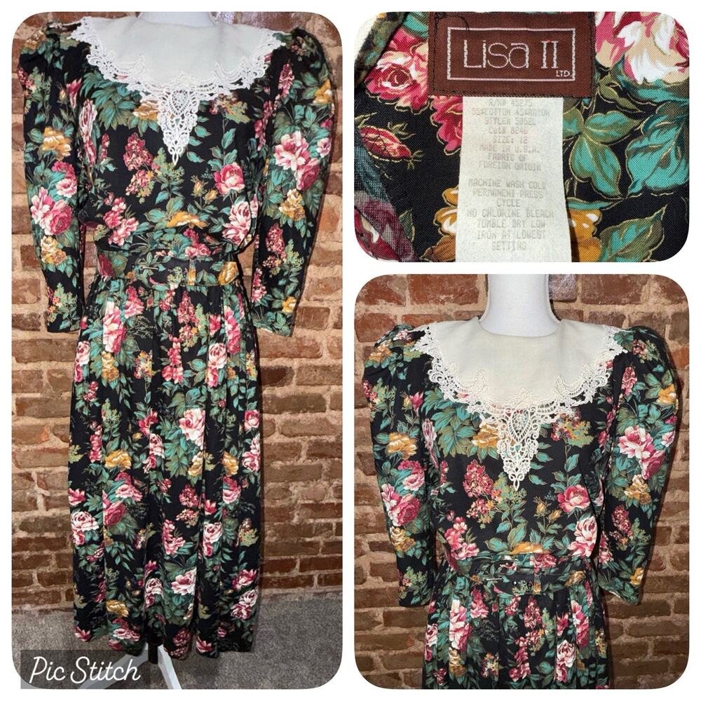 Lisa II TOTALLY 80’s Puff 3/4 sleeve Floral Maxi Dress Sz 14 Cottage core Belted
